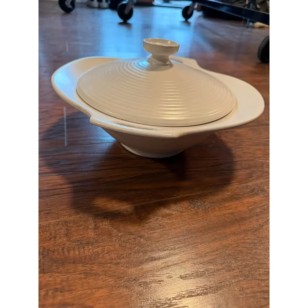 50s MCM Florence Ceramics White Semi Porcelain Covered Serving Bowl